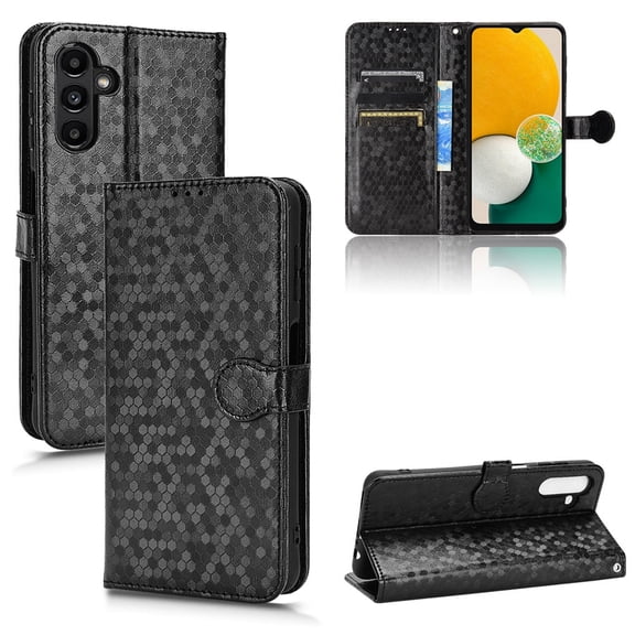 Wallet Case for Samsung Galaxy 14 5G 6.6" 2023, Glitter PU Leather Case Polka Dot Card Slots Cash Pocket Kickstand Removeable Wrist Strip Magnetic Clasp All-around Protective Shell, Black