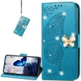 thumbnail image 1 of Wallet Case for Samsung Galaxy A03 Core (Not A03), 3D Butterfly Flower PU Leather with Credit Card Slots Holder Folio Phone Cover Case for Samsung Galaxy A03 Core Rhinestone Blue, 1 of 14