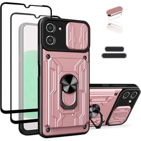 Wallet Case for Samsung Galaxy A03, Credit Card Slot Sliding Door Hide Portable Design, Heavy Duty Double Layer Hybrid Cushioned Rubber Bumper Protection Suitable for 6.5 Inche Women-Rose Gold