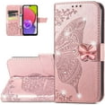thumbnail image 1 of Wallet Case for Samsung Galaxy A03S,3D Butterfly Pattern PU Leather Case with Strong Magnetic Clasp and 3 Card Slots Holder Cover for Samsung Galaxy A03S HZD Rhinestone Rose Gold, 1 of 16