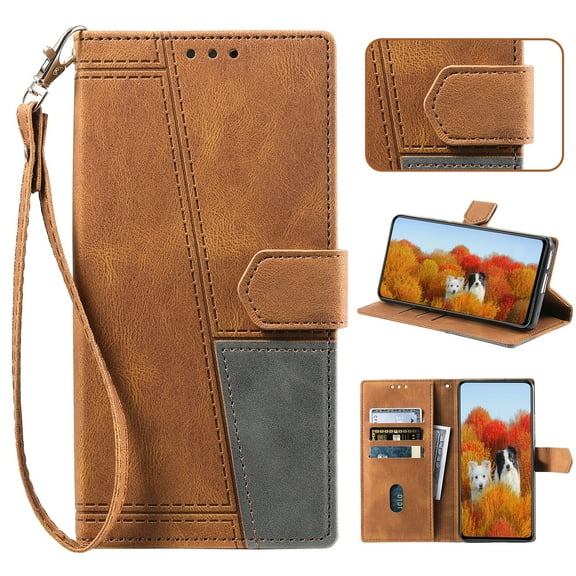 Wallet Case for Samsung Galaxy A10, Premium PU Leather Magnetic Flip Folio Kickstand Case with RFID Blocking Credit Card Slots,Magnetic Clasp Shockproof Phone Case with Detachable Wrist Strap,Brown