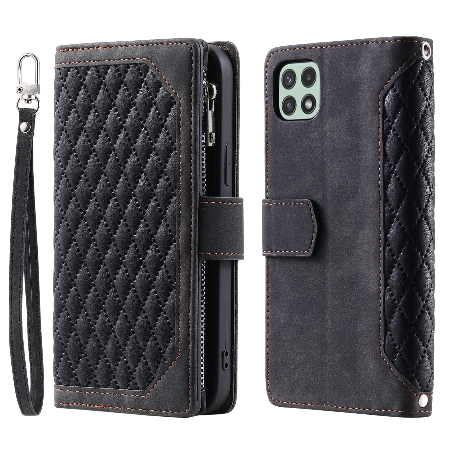Wallet Case for Samsung Galaxy A12 5G (6.5 Inch) with Kickstand Card Slots Wrist Strap Case, Magnetic Shockproof Flip Phone Cover for Samsung Galaxy A12 5G,Black