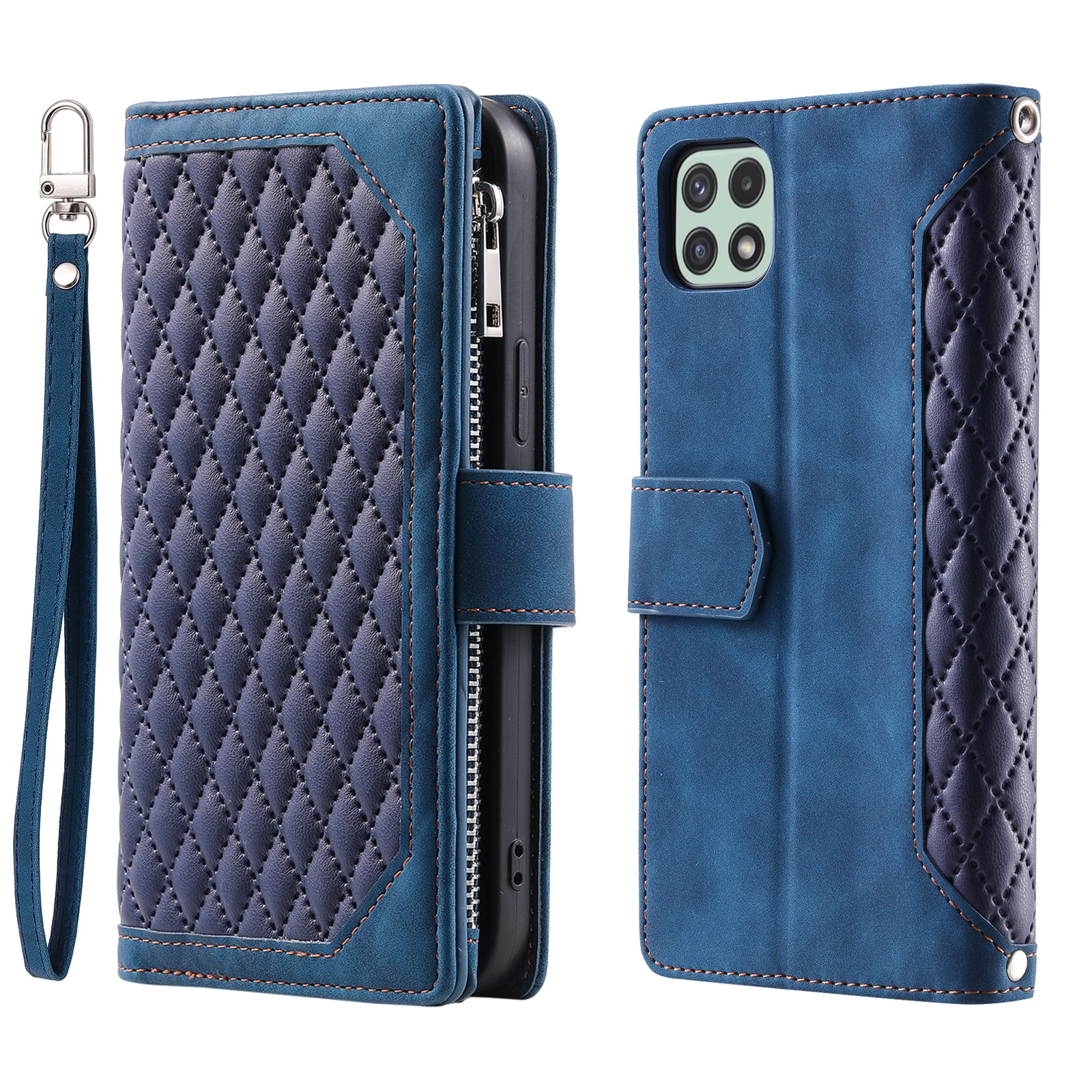 Wallet Case for Samsung Galaxy A12 5G (6.5 Inch) with Kickstand Card Slots Wrist Strap Case, Magnetic Shockproof Flip Phone Cover for Samsung Galaxy A12 5G,Blue