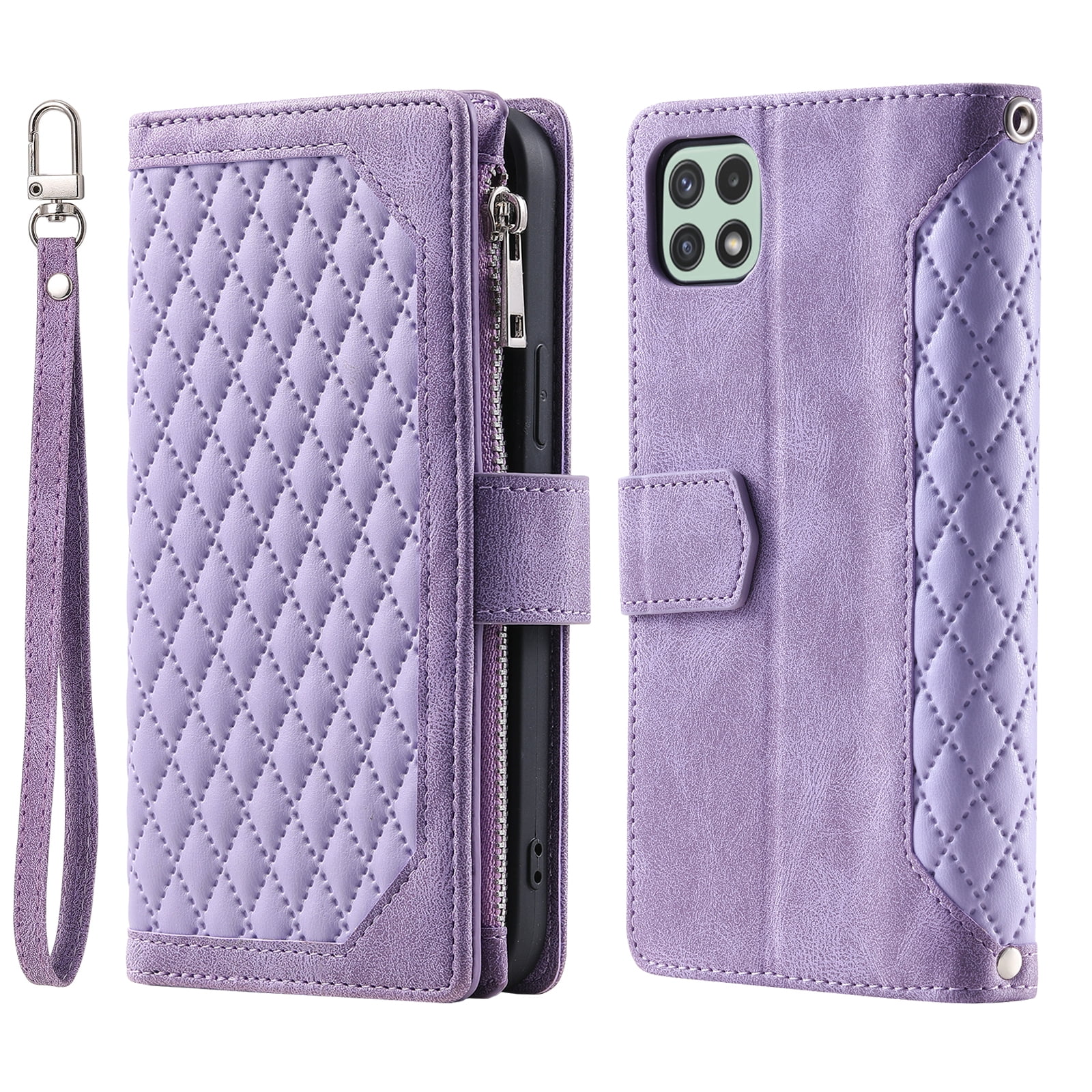 Wallet Case for Samsung Galaxy A12 5G (6.5 Inch) with Kickstand Card Slots Wrist Strap Case, Magnetic Shockproof Flip Phone Cover for Samsung Galaxy A12 5G,Purple
