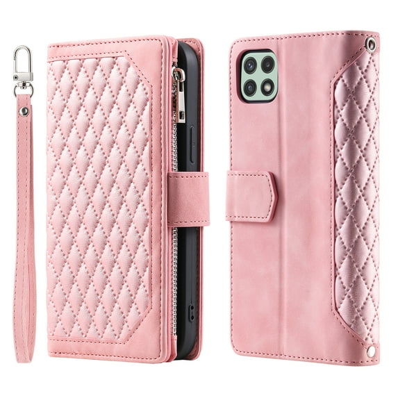 Wallet Case for Samsung Galaxy A12 5G (6.5 Inch) with Kickstand Card Slots Wrist Strap Case, Magnetic Shockproof Flip Phone Cover for Samsung Galaxy A12 5G,Rosegold