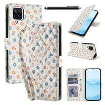 Wallet Case for Samsung Galaxy A12 , PU Leather Phone Cover Kickstand RFID Blocking Flip Case Card Slots Wrist Strap Relief Engraved Pattern Magnetic With Stylus Pen, Colorful Flower