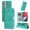 thumbnail image 1 of Wallet Case for Samsung Galaxy A13 4G Flower Embossed Pattern Purse Case, PU Leather Flip Cover with Card Holder and Kickstand, Silicone Full Body Shockproof Magnetic Clasp Protection Case, Green, 1 of 11