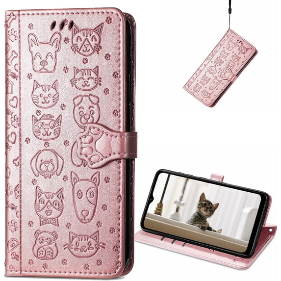 Wallet Case for Samsung Galaxy A13 4G (Not 5g),Cat Dog Cartoon Cute Style with ID Card Holder PU Leather Flip Phone Cover for Samsung Galaxy A13 4G MG Rose Gold