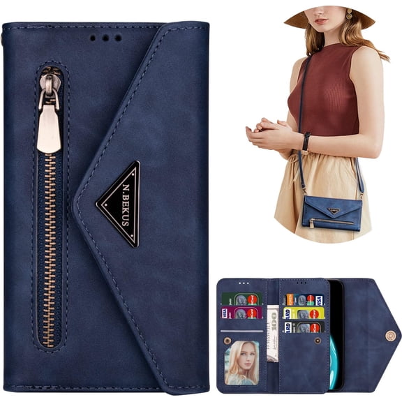 Wallet Case for Samsung Galaxy A13 5G (Not 4G), Galaxy A04s Case, Crossbody Neck Strap Lanyard Purse Handbag Shoulder Strap Cover Phone Case for Samsung Galaxy A04s/A13 5G XK Blue