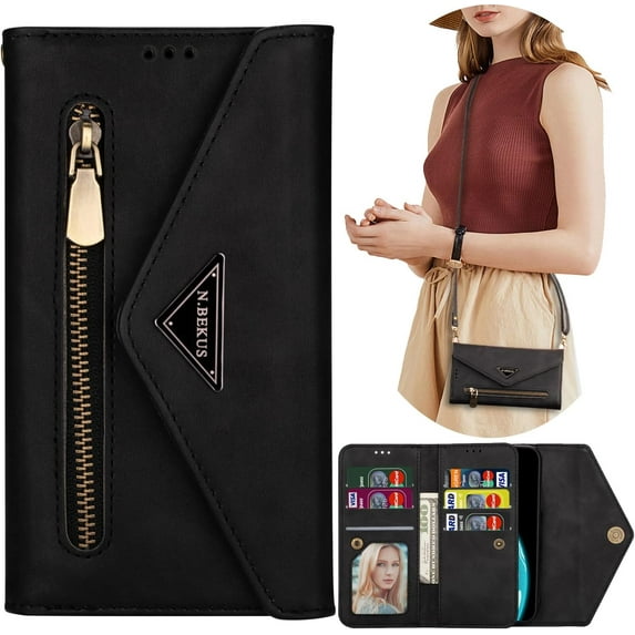 Wallet Case for Samsung Galaxy A13 5G (Not 4G), Galaxy A04s Case, Crossbody Neck Strap Lanyard Purse Handbag Shoulder Strap Cover Phone Case for Samsung Galaxy A04s/A13 5G XK Black