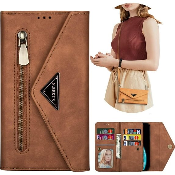 Wallet Case for Samsung Galaxy A13 5G (Not 4G), Galaxy A04s Case, Crossbody Neck Strap Lanyard Purse Handbag Shoulder Strap Cover Phone Case for Samsung Galaxy A04s/A13 5G XK Brown