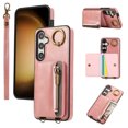 thumbnail image 1 of Wallet Case for Samsung Galaxy A13 5G, with Wrist Strap 360 Rotating Finger Ring Flip Zipper PU Leather Stand Card Slots Shockproof Drop Protective Phone Cover Girls Women Magnetic Buckle, Pink, 1 of 7