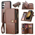 thumbnail image 1 of Wallet Case for Samsung Galaxy A14 5G, 2 In 1 Detachable Magnetic Cover Multiple Cards Slots Zipper Pocket RFID Blocking Stand Hand Strap Protective Phone Case for Women Men, Brown, 1 of 7