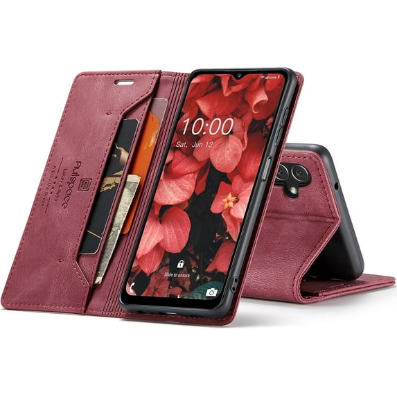 Wallet Case for Samsung Galaxy A14 5G 2022,Magnetic Protect PU Leather Flip Case with Card Holders RFID Blocking Kickstand Shockproof Protection Case for Samsung Galaxy A14 5G 2022 (Red)