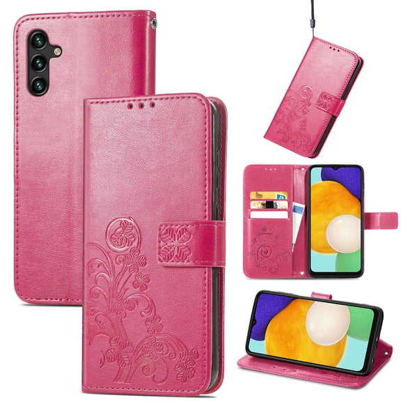 Wallet Case for Samsung Galaxy A14 5G with Card Slots Holder Magnetic Clasp Kickstand Flip Folio Cover, Exquisite Flower Pattern PU Leather Soft Silicone Shockproof Protective Cover,Rose
