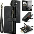 thumbnail image 1 of Wallet Case for Samsung Galaxy A14 5G, Premium Handmade PU Leather Phone Case Card Slots Magnetic Closure Zipper Pocket Kickstand Flip Case with Hand Strap - Vintage Black, 1 of 15