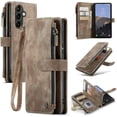 thumbnail image 1 of Wallet Case for Samsung Galaxy A14 5G, Premium Handmade PU Leather Phone Case Card Slots Magnetic Closure Zipper Pocket Kickstand Flip Case with Hand Strap - Vintage Brown, 1 of 16