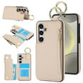 thumbnail image 1 of Wallet Case for Samsung Galaxy A14 5G with Shoulder Strap & RFID Blocking Card Slots Holder Kickstand & Finger Ring, Magnetic Flip Folio Zipper Purse Case, PU Leather Cover Handbag, White, 1 of 8