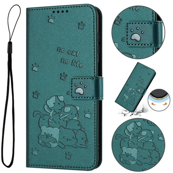 Wallet Case for Samsung Galaxy A14 5G,Women Flip Magnetic Folio PU Leather Protective Case Wrist Strap Card Slots Holder Purse Emboss Cute Puppy Stand Case for Samsung Galaxy A14 5G,Darkgreen