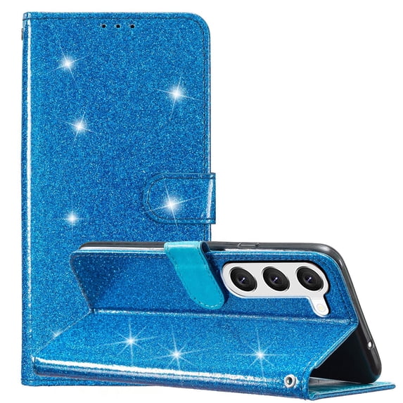 Wallet Case for Samsung Galaxy A15,Decase Women Girls Case with Card Holder Kickstand & Wrist Strap Luxury Bling Glitter PU Leather Flip Card Phone Cover for Galaxy A15,Blue