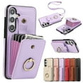 thumbnail image 1 of Wallet Case for Samsung Galaxy A15, Kickstand Ring Holder Premium PU Leather Case with Crossbody Strap,Card Holder Slot Money Pocket 360°Rotation Metal Ring Grip Kickstand Cover,Purple, 1 of 8