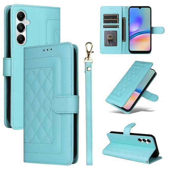 Wallet Case for Samsung Galaxy A15, Vintage Wrist Strap Kickstand Credit Card Slots Magnetic Closure PU Leather Shockproof Drop Protective TPU Shell for Samsung Galaxy A15, Mint