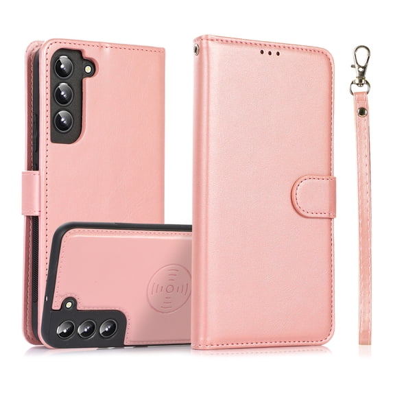 Wallet Case for Samsung Galaxy A16 4G/5G, 2 In1 PU Leather Flip Phone Case with Detachable Magnetic TPU Inner, Kickstand Phone Cover with Card Slots & Wrist Strap for Samsung Galaxy A16, Rosegold