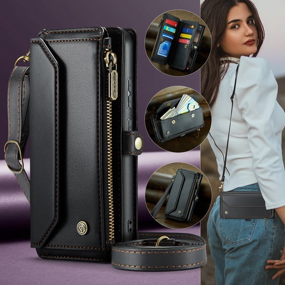 Wallet Case for Samsung Galaxy A16 5G, 3-in-1 Crossbody Phone Bag with RFID Blocking, 10 Card Slots & Zipper Purse, Premium PU Leather Flip Cover with Adjustable Shoulder Strap for Women