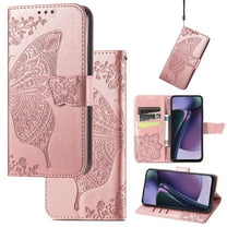 Wallet Case for Samsung Galaxy A16 5G/4G, Butterfly Embossed PU Leather Magnetic Closure Kickstand Card Slots with Wrist Strap for Girls Women for Samsung Galaxy A16 5G/4G, Rosegold