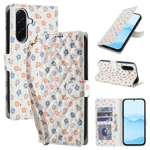 Wallet Case for Samsung Galaxy A16 5G/4G, Flower PU Leather Durable Phone Case Kickstand Flip Case with Card Slots Wrist Strap Pattern Magnetic Closure Protective Case for Galaxy A16 5G/4G - B