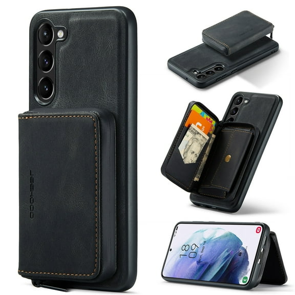 Wallet Case for Samsung Galaxy A16 5G/4G, Removeable Zipper Pocket Back Case with Card Holder, PU Leather Drop Protective Cover Case with Kickstand for Samsung Galaxy A16 5G/4G, Black