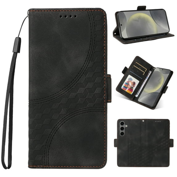 Wallet Case for Samsung Galaxy A16 5G Case Premium Pattern PU Leather Flip Purse Cover with Card Holder Magnetic Closure Shockproof Protective Phone Case with Wrist Strap & Flip Kickstand, Black