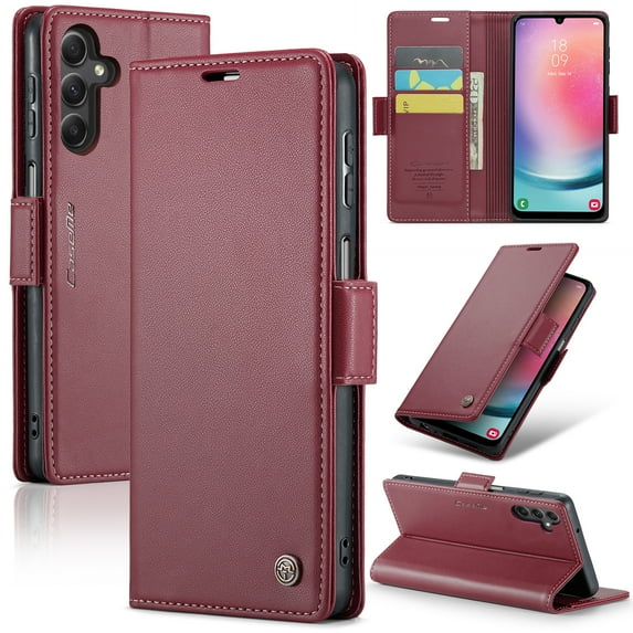 Wallet Case for Samsung Galaxy A16 5G, RFID Blocking Magnetic Clasp Shockproof Cover, Premium PU Leather Flip Case with Credit Card Holder Kickstand for Samsung Galaxy A16 5G, Wine