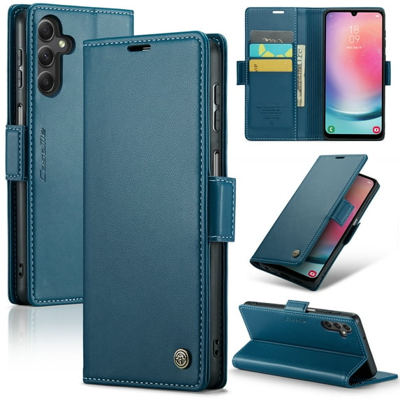 Wallet Case for Samsung Galaxy A16 5G, RFID Blocking Magnetic Clasp Shockproof Cover, Premium PU Leather Flip Case with Credit Card Holder Kickstand for Samsung Galaxy A16 5G, Blue