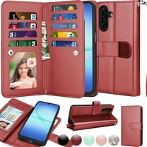 Wallet Case for Samsung Galaxy A17 5G 2025 Wallet Case ,[9 Card Slots] Luxury PU Leather Credit Holder Carrying Folio Flip [Detachable] Kickstand Magnetic Phone Cover & Lanyard [Wine]