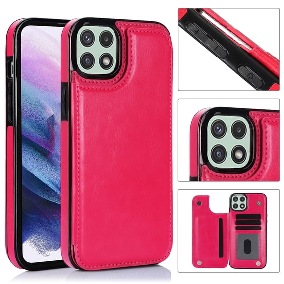 Wallet Case for Samsung Galaxy A22 5G with Card Holder, Back Folio Flip Premium PU Leather Kickstand Card Slots Case, Double Strong Magnetic Clasp Durable Shockproof Phone Case,Rose