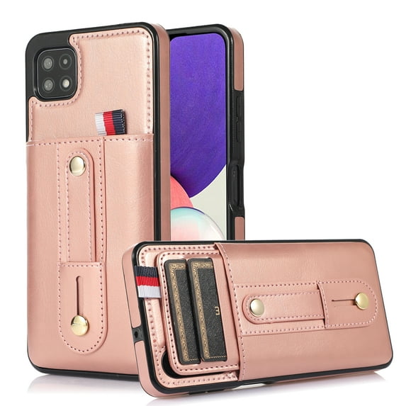 Wallet Case for Samsung Galaxy A22 5G, Dteck Soft PU Leather Credit Card Holder Hand Strap Shockproof Protective Case For Samsung Galaxy A22 5G,Rosegold