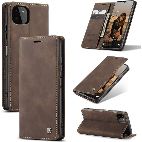 Wallet Case for Samsung Galaxy A22 5G, Premium PU Leather Case Vintage Matte Wallet Flip Cover [Card Slots] [Magnetic Closure] Stand Function Folio Shockproof Full Protection - Coffee