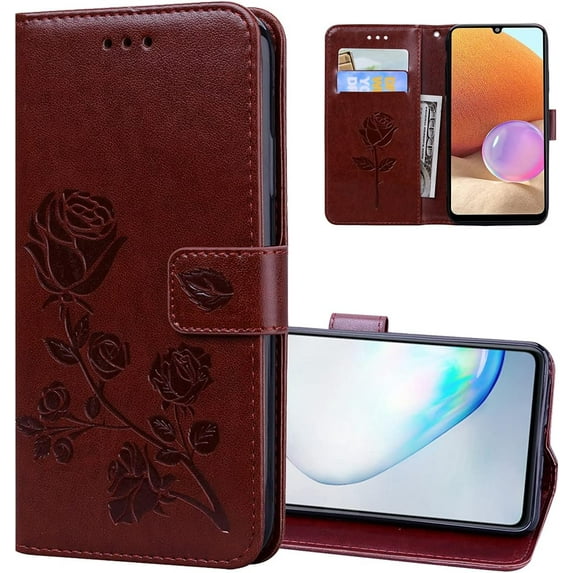 Wallet Case for Samsung Galaxy A23 5G/4G,Rose Flower Pattern Shockproof PU Leather Case with Magnetic Clasp and Card Slots Holder Cover for Samsung Galaxy A23, MG Coffee