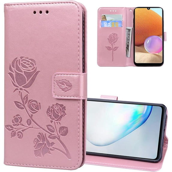 Wallet Case for Samsung Galaxy A23 5G/4G,Rose Flower Pattern Shockproof PU Leather Case with Magnetic Clasp and Card Slots Holder Cover for Samsung Galaxy A23, MG Pink