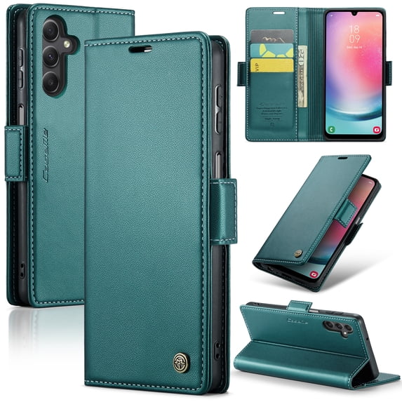 Wallet Case for Samsung Galaxy A25 5G, RFID Blocking Magnetic Clasp Shockproof Cover, Premium PU Leather Flip Case with Credit Card Holder Kickstand for Samsung Galaxy A25 5G, Green