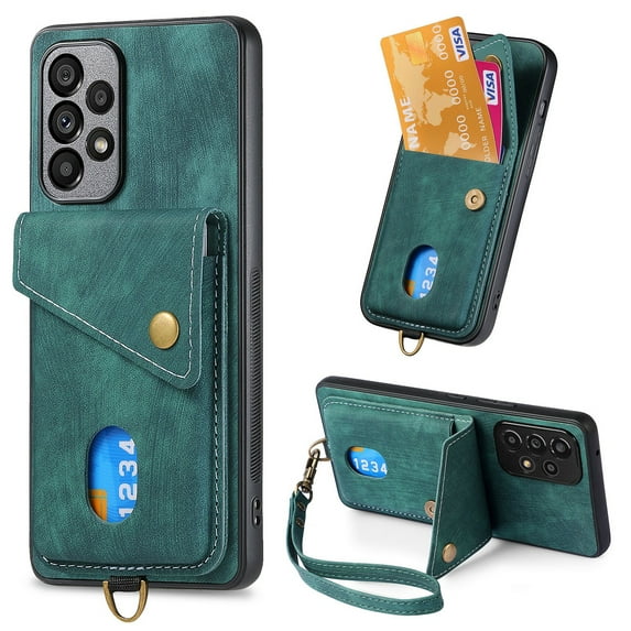 Wallet Case for Samsung Galaxy A25 5G, Retro Premium Leather Credit Card Holder RFID Blocking Case with Wrist Strap Stand Magnetic Clasp Flip Anti-Scratch Cover For Samsung Galaxy A25 5G,Green