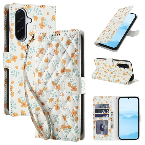 Wallet Case for Samsung Galaxy A26 5G, Flower PU Leather Durable Phone Case Kickstand Flip Case with Card Slots Wrist Strap Pattern Magnetic Closure Protective Case for Galaxy A26 5G - C