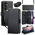 thumbnail image 1 of Wallet Case for Samsung Galaxy A26 5G, PU Leather TPU Protective Rugged Cover with Card Slots Cash Slot Zipper Pocket Magnetic Closure Kickstand Wrist Strap & Adjustable Shoulder Strap, Black, 1 of 7