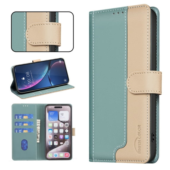 Wallet Case for Samsung Galaxy A32 4G, RFID Blocking Credit Card Holder, Premium Splice PU Leather Magnetic Clasp Folio Kickstand Flip Shockproof Luxury Cover For Samsung Galaxy A32 4G,Green