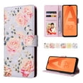 thumbnail image 1 of Wallet Case for Samsung Galaxy A32 5G 6.5 Inch, Bronzing Flower Pattern Soft TPU Drop Resistant Magnetic Clasp Flip Case with Card Slots Stand Wrist Strap Folio Phone Cover,Pink Rose, 1 of 8