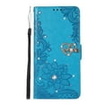 thumbnail image 1 of Wallet Case for Samsung Galaxy A32 5G 6.5", PU Leather Case [Embossed Flower & Bling Sticker Diamond] Kickstand Lanyard [Card Slots & Cash Pocket] Full-Protective Fashion Case, Skyblue, 1 of 7