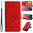 thumbnail image 1 of Wallet Case for Samsung Galaxy A32 5G Flower Embossed Pattern Purse Case, PU Leather Flip Cover with Card Holder and Kickstand, Silicone Full Body Shockproof Magnetic Clasp Protection Case, Red, 1 of 8