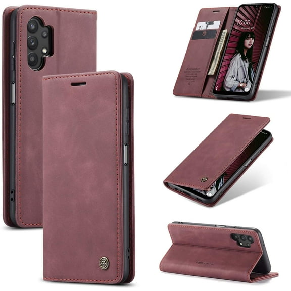 Wallet Case for Samsung Galaxy A32 5G/M32 5G, Premium PU Leather Case Vintage Matte Wallet Flip Cover [Card Slots] [Magnetic Closure] Stand Function Shockproof Full Protection - Red