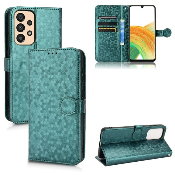 Wallet Case for Samsung Galaxy A33 5G 6.4 Inch, Polky Dot Pattern Premium PU Leather Drop Resistant Shockproof Protective Flip Case with Card Slots Holder Kickstand Magnetic Bracket Folio Cover,Green